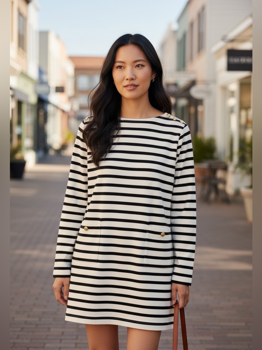 J.Crew Mariner Cloth Striped Shirt Dress XL Gold Buttons Nautical Preppy - Picture 2 of 10